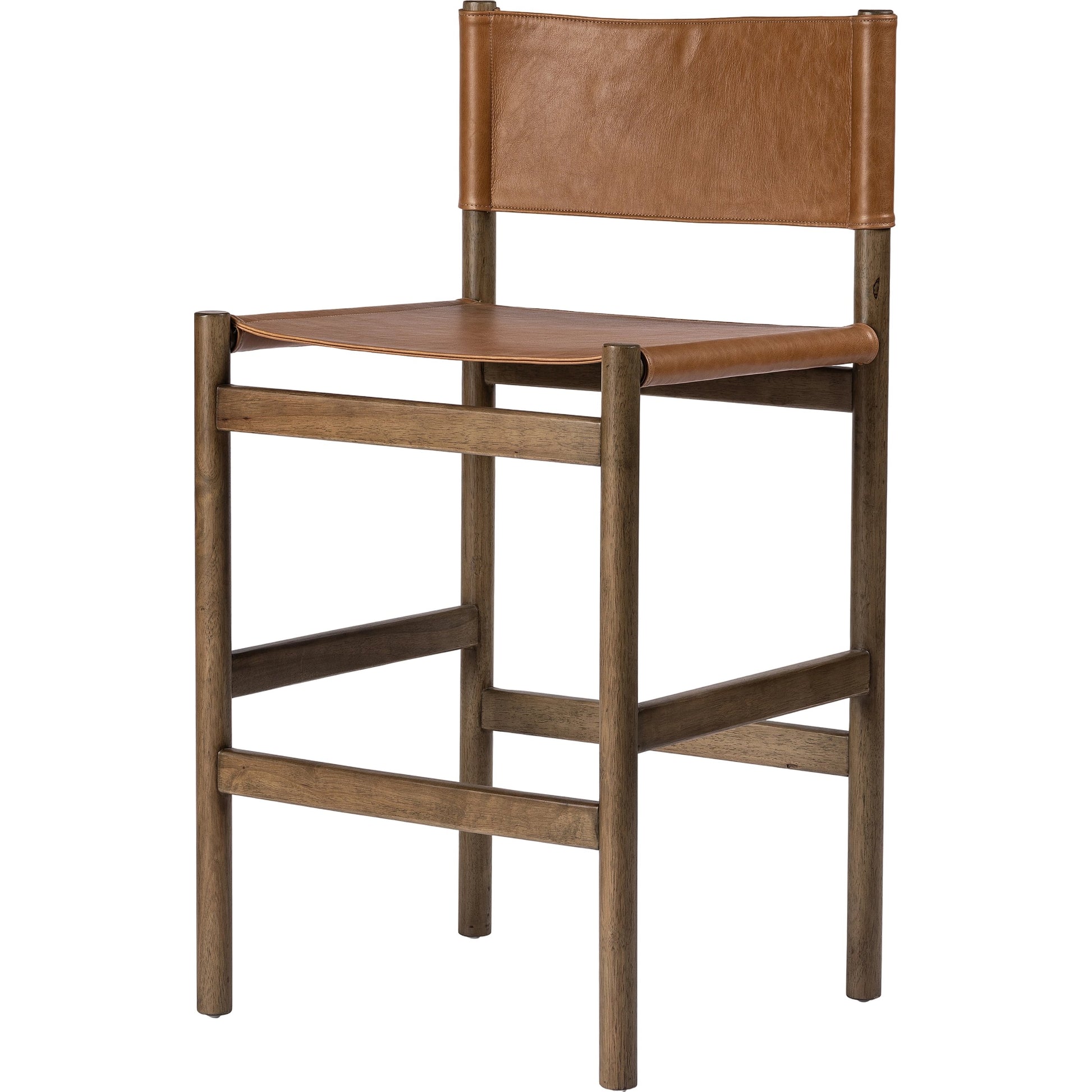 Kena Bar Stool by Four Hands. Made from solid parawood, top grain leather in a modern style.