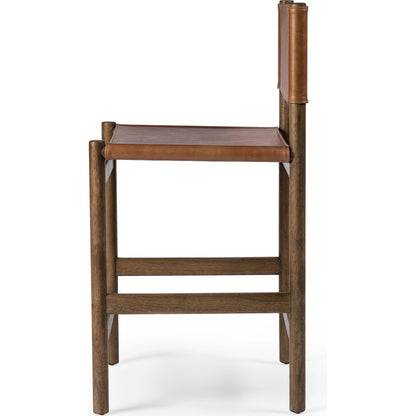 Kena Counter Stool by Four Hands. Made from solid parawood, top grain leather in a modern style.