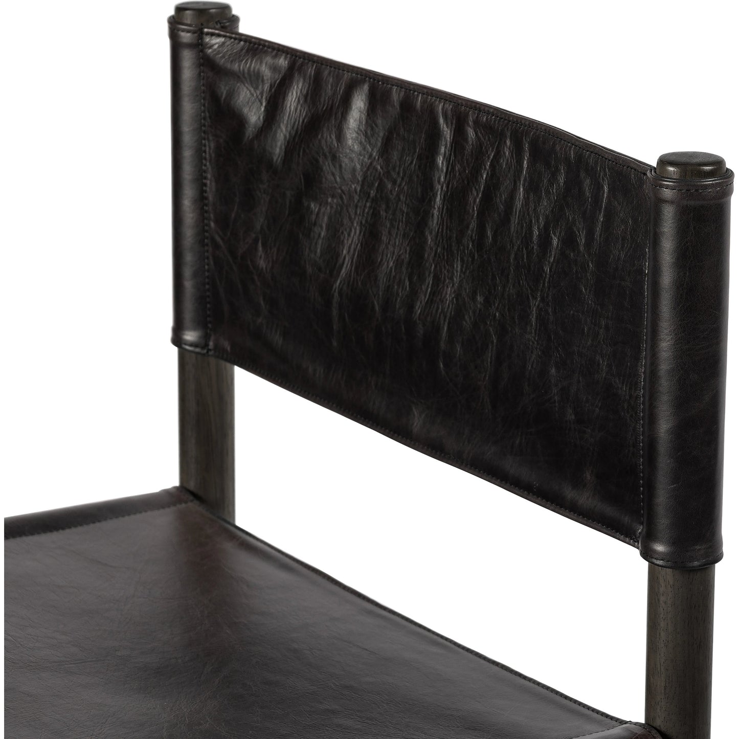 022 SI-2001525 | Closeup | Kena Bar Stool by Four Hands. Made from solid parawood, top grain leather in a modern style.