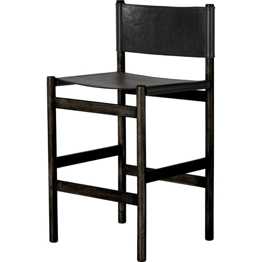 Kena Bar Stool by Four Hands. Made from solid parawood, top grain leather in a modern style.