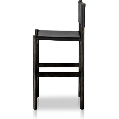 Kena Bar Stool by Four Hands. Made from solid parawood, top grain leather in a modern style.