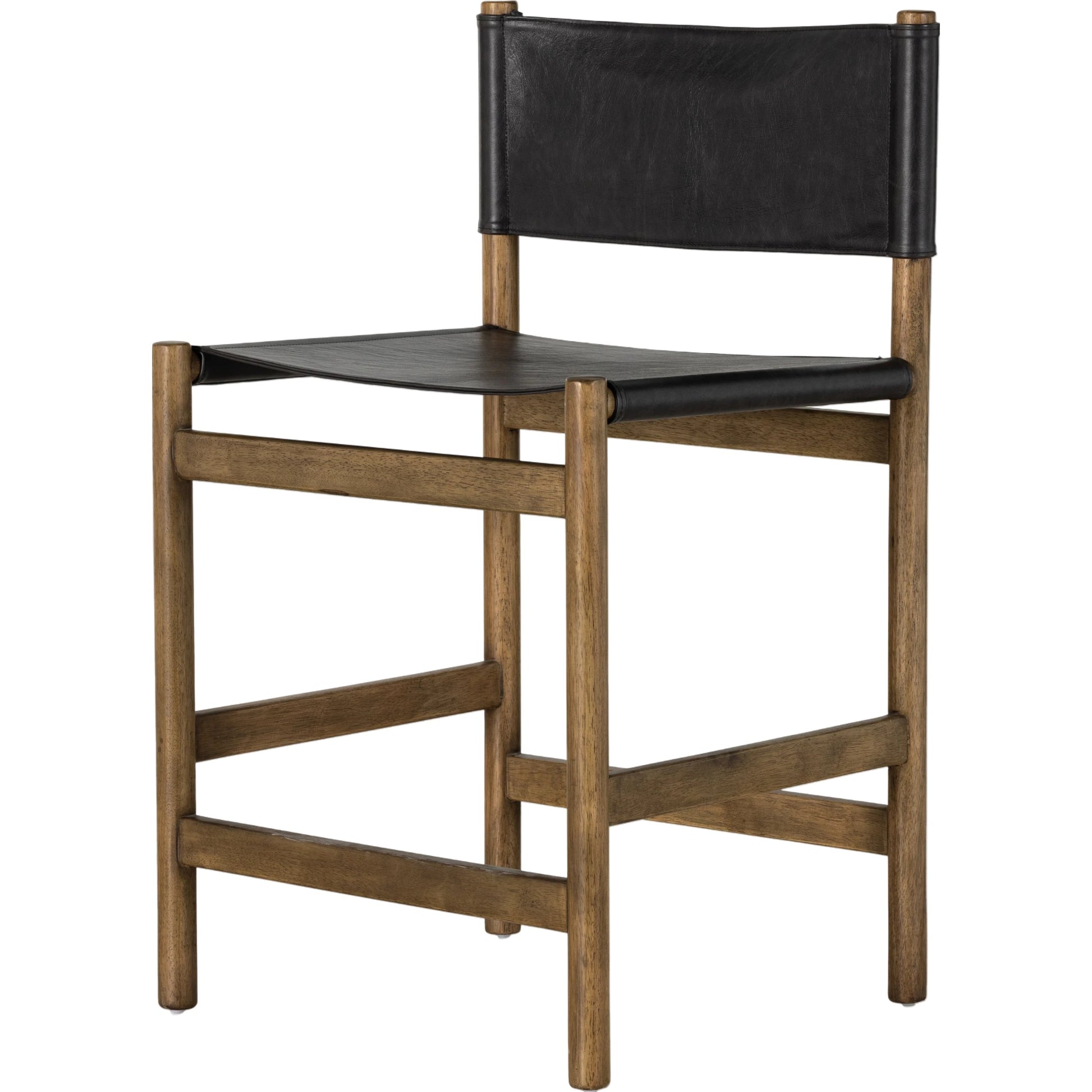 Kena Bar Stool by Four Hands. Made from solid parawood, top grain leather in a modern style.