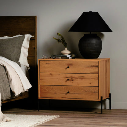 Eaton Large Nightstand by Four Hands. Made from thick oak veneer, iron in a modern style.