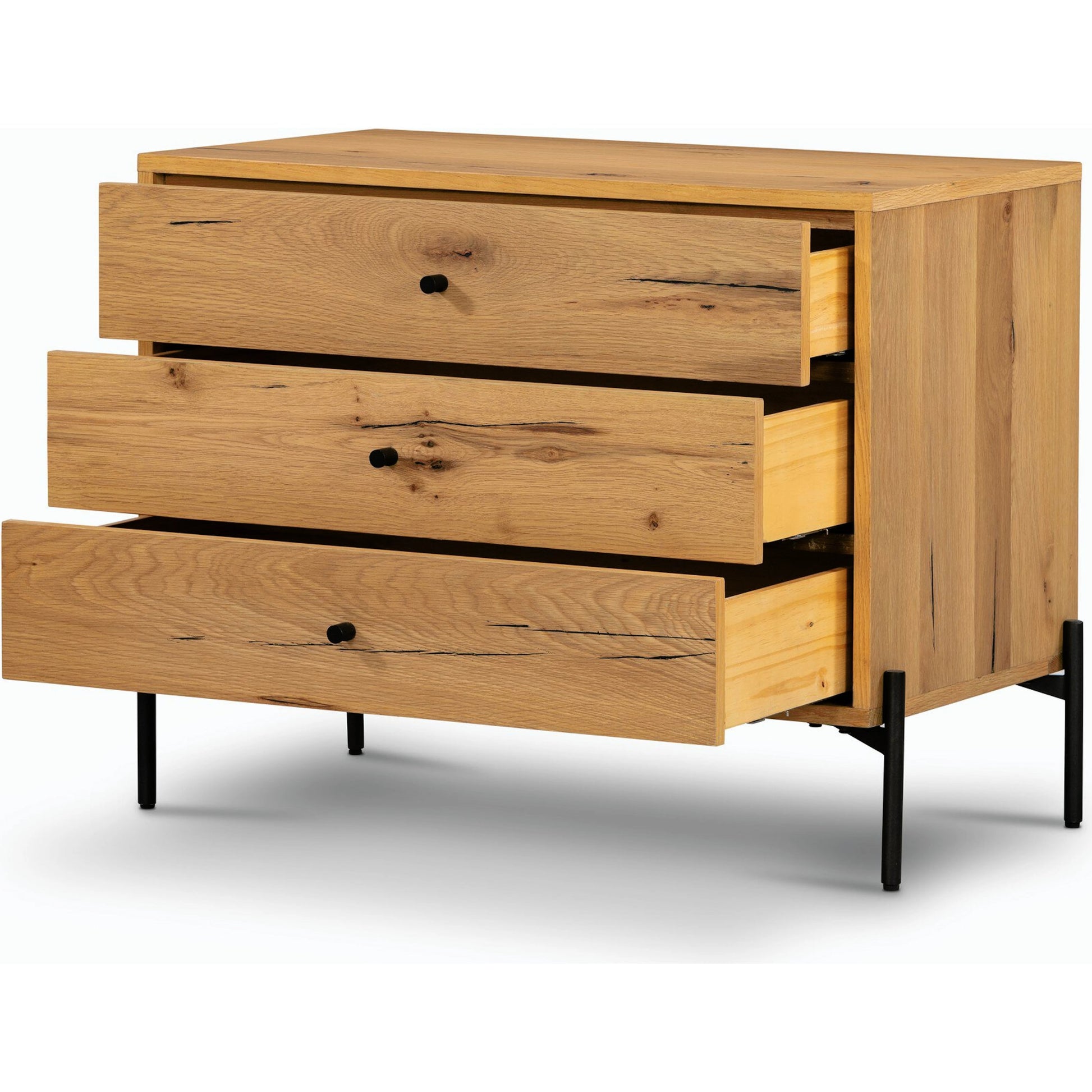 Eaton Large Nightstand by Four Hands. Made from thick oak veneer, iron in a modern style.