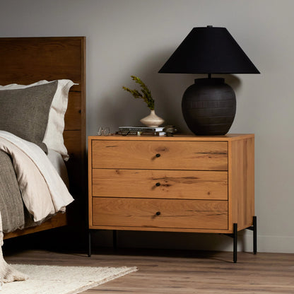 Eaton Large Nightstand by Four Hands. Made from thick oak veneer, iron in a modern style.