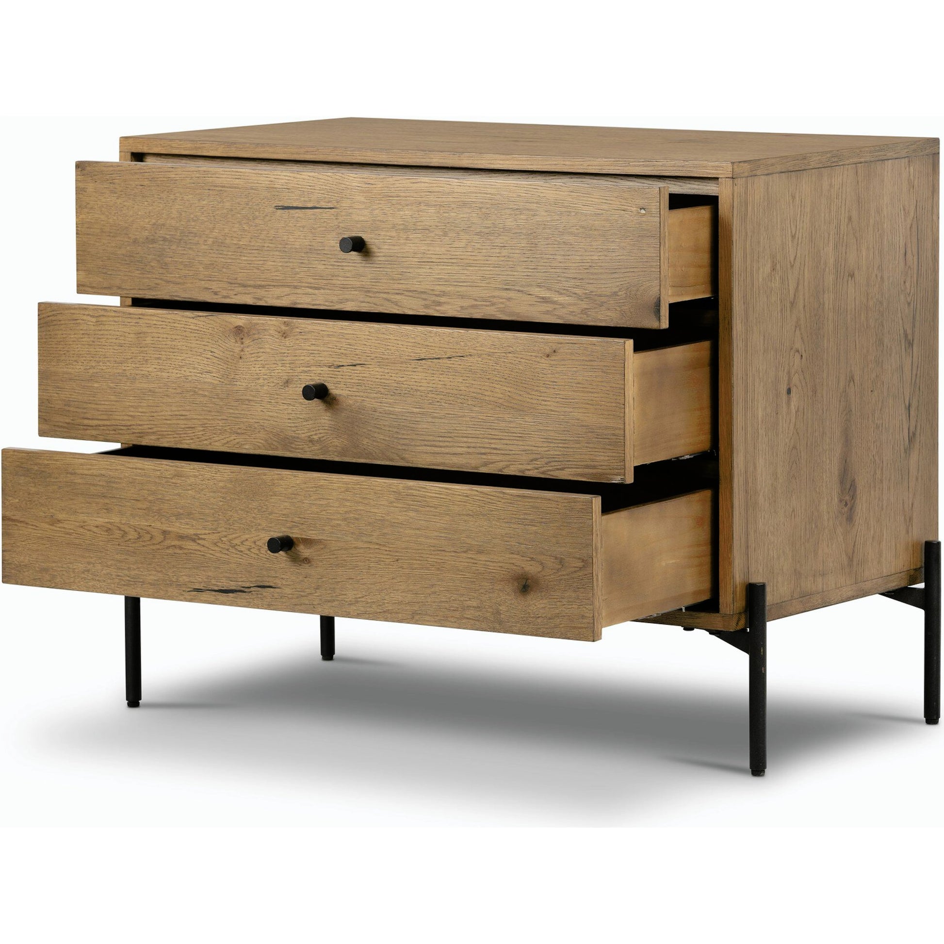 Eaton Large Nightstand by Four Hands. Made from thick oak veneer, iron in a modern style.