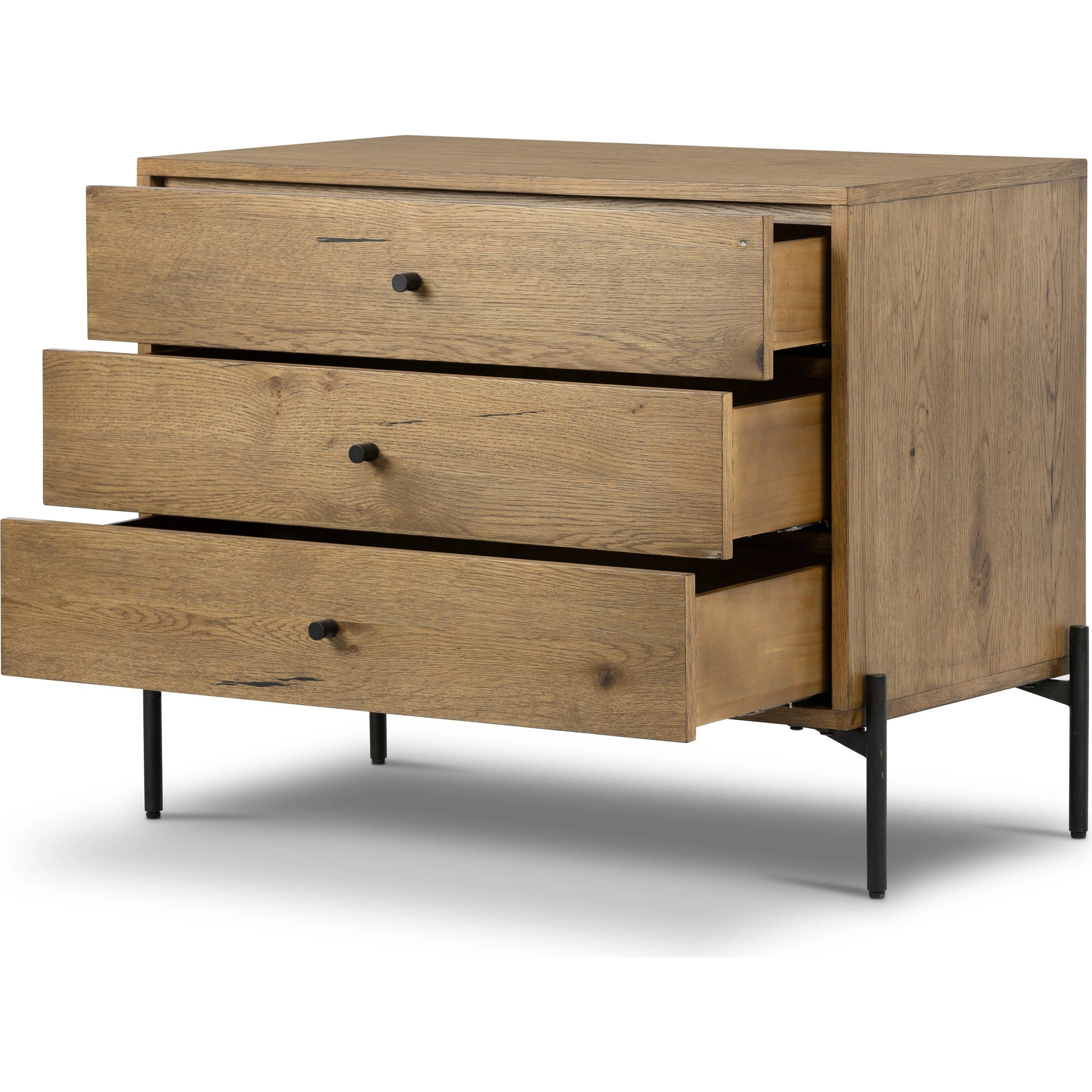 Eaton Large Nightstand by Four Hands. Made from thick oak veneer, iron in a modern style.
