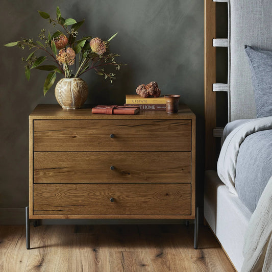 Eaton Large Nightstand by Four Hands. Made from thick oak veneer, iron in a modern style.