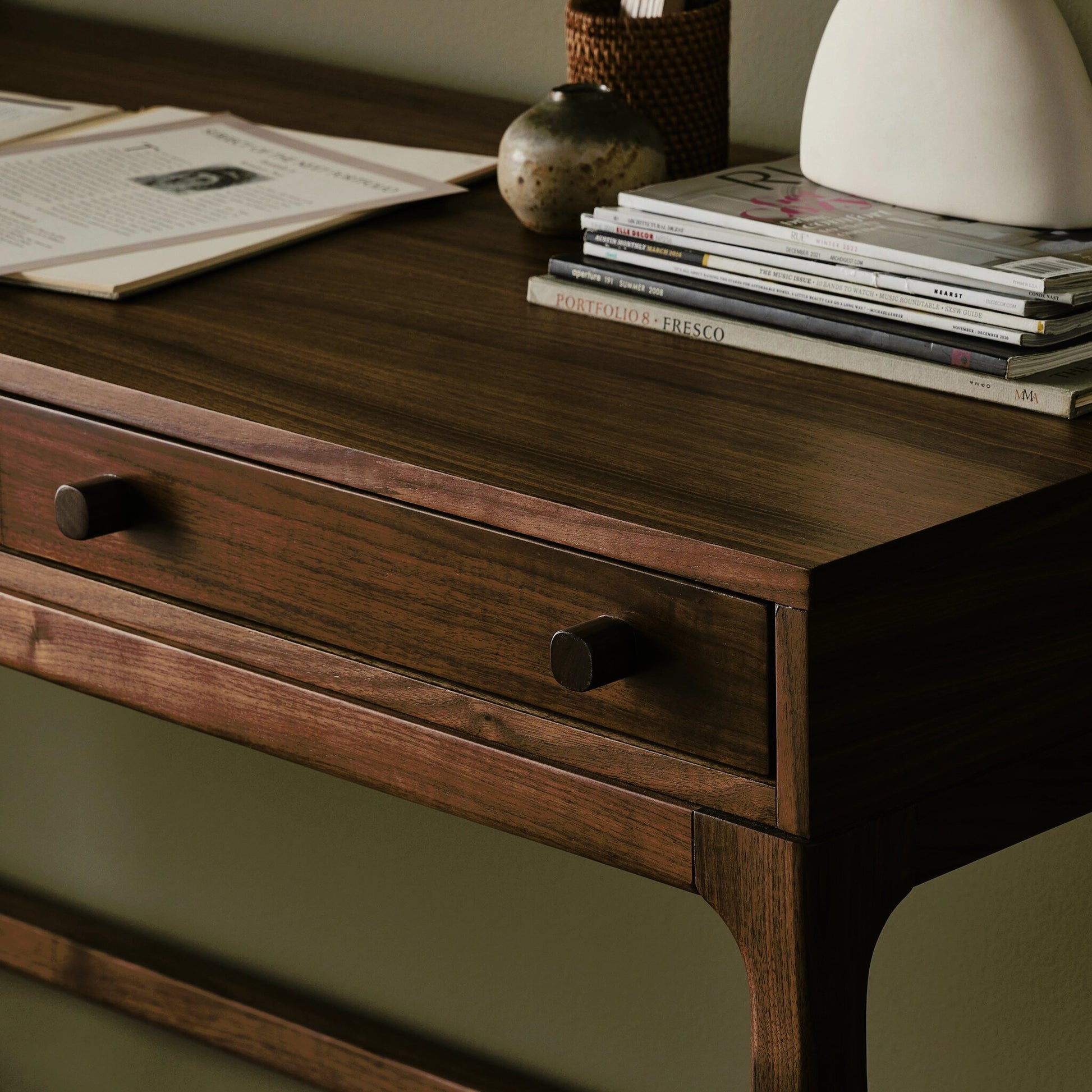 Arturo Desk by Four Hands in natural walnut. Made from solid walnut, walnut veneer in a modern style.