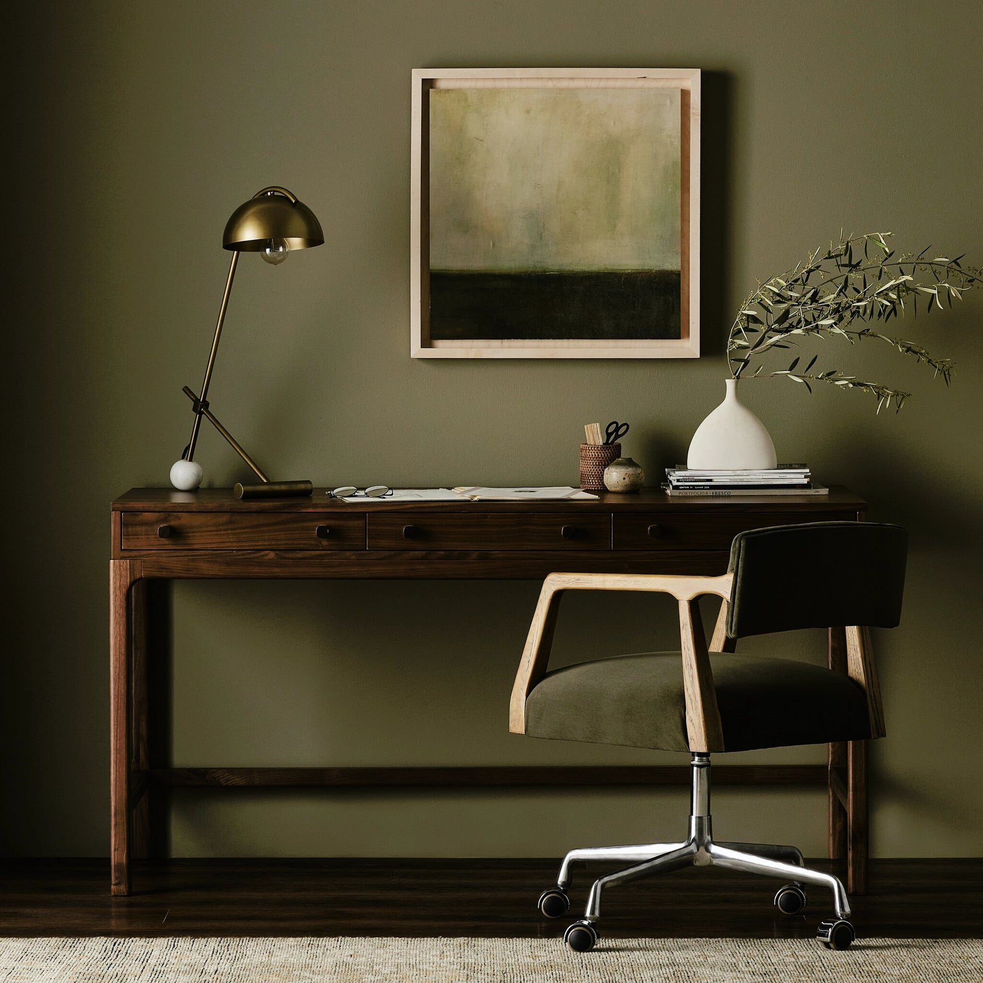 Arturo Desk by Four Hands in natural walnut. Made from solid walnut, walnut veneer in a modern style.