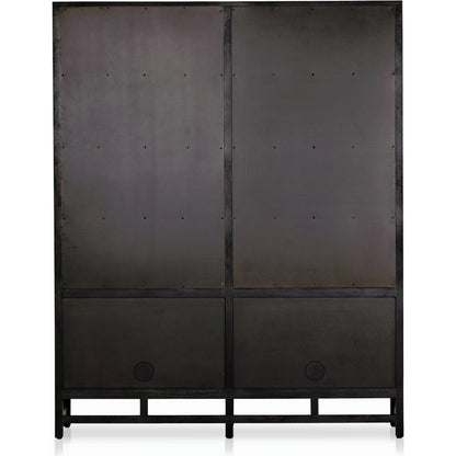 Caprice Wide Bookshelf by Four Hands in natural mango, gunmetal, natural cane and natural mango. Made from solid mango, iron in a modern style.