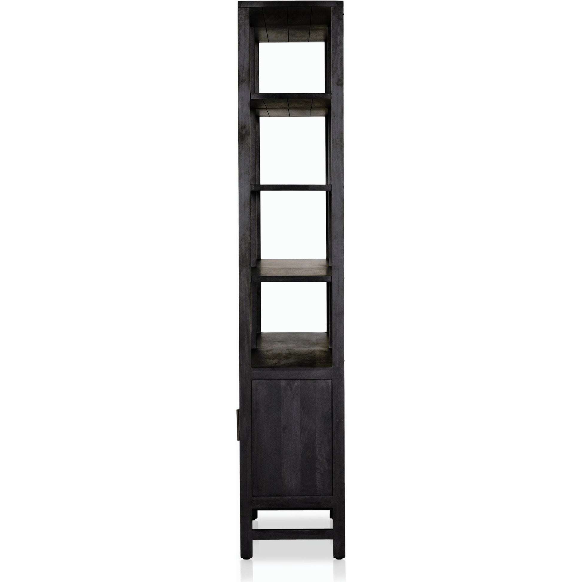 Caprice Wide Bookshelf by Four Hands in natural mango, gunmetal, natural cane and natural mango. Made from solid mango, iron in a modern style.