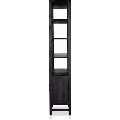 Caprice Wide Bookshelf by Four Hands in natural mango, gunmetal, natural cane and natural mango. Made from solid mango, iron in a modern style.