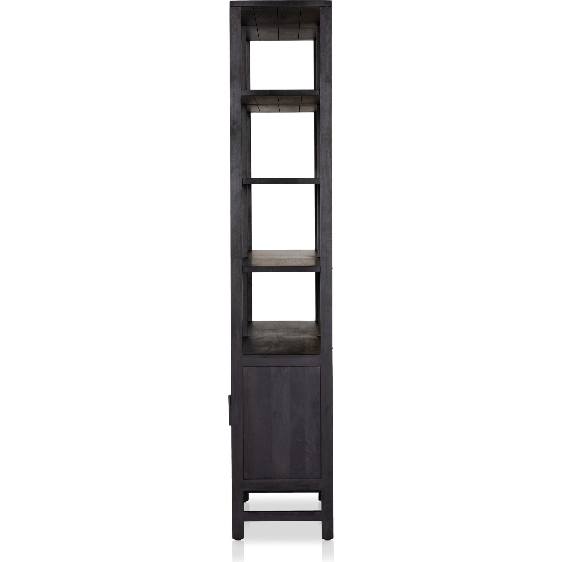 Caprice Wide Bookshelf by Four Hands in natural mango, gunmetal, natural cane and natural mango. Made from solid mango, iron in a modern style.