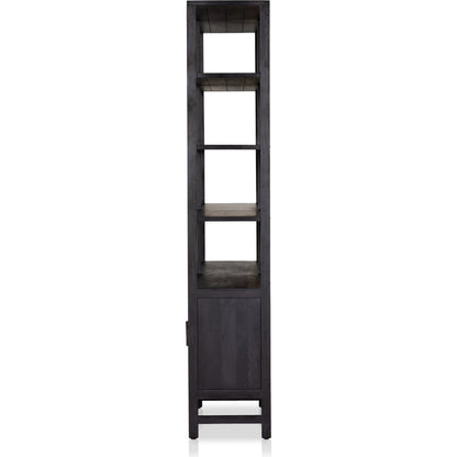Caprice Wide Bookshelf by Four Hands in natural mango, gunmetal, natural cane and natural mango. Made from solid mango, iron in a modern style.