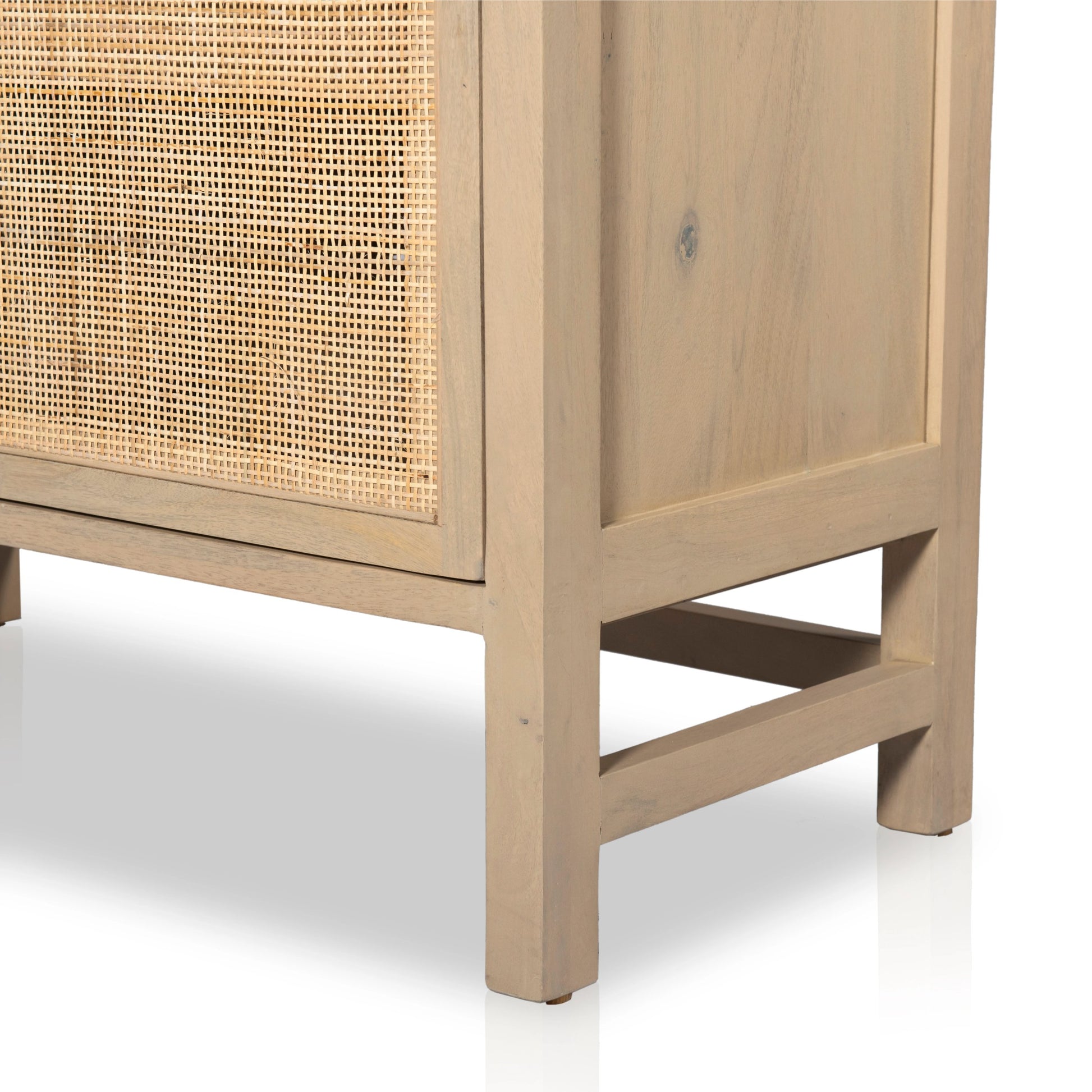 Caprice Wide Bookshelf by Four Hands in natural mango, gunmetal, natural cane and natural mango. Made from solid mango, iron in a modern style.