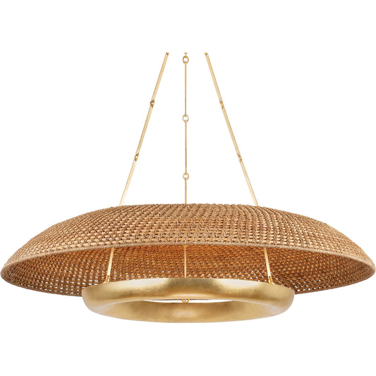 Oaklyn Chandelier by Hudson Valley in vintage gold leaf. Made from iron in a unique style.