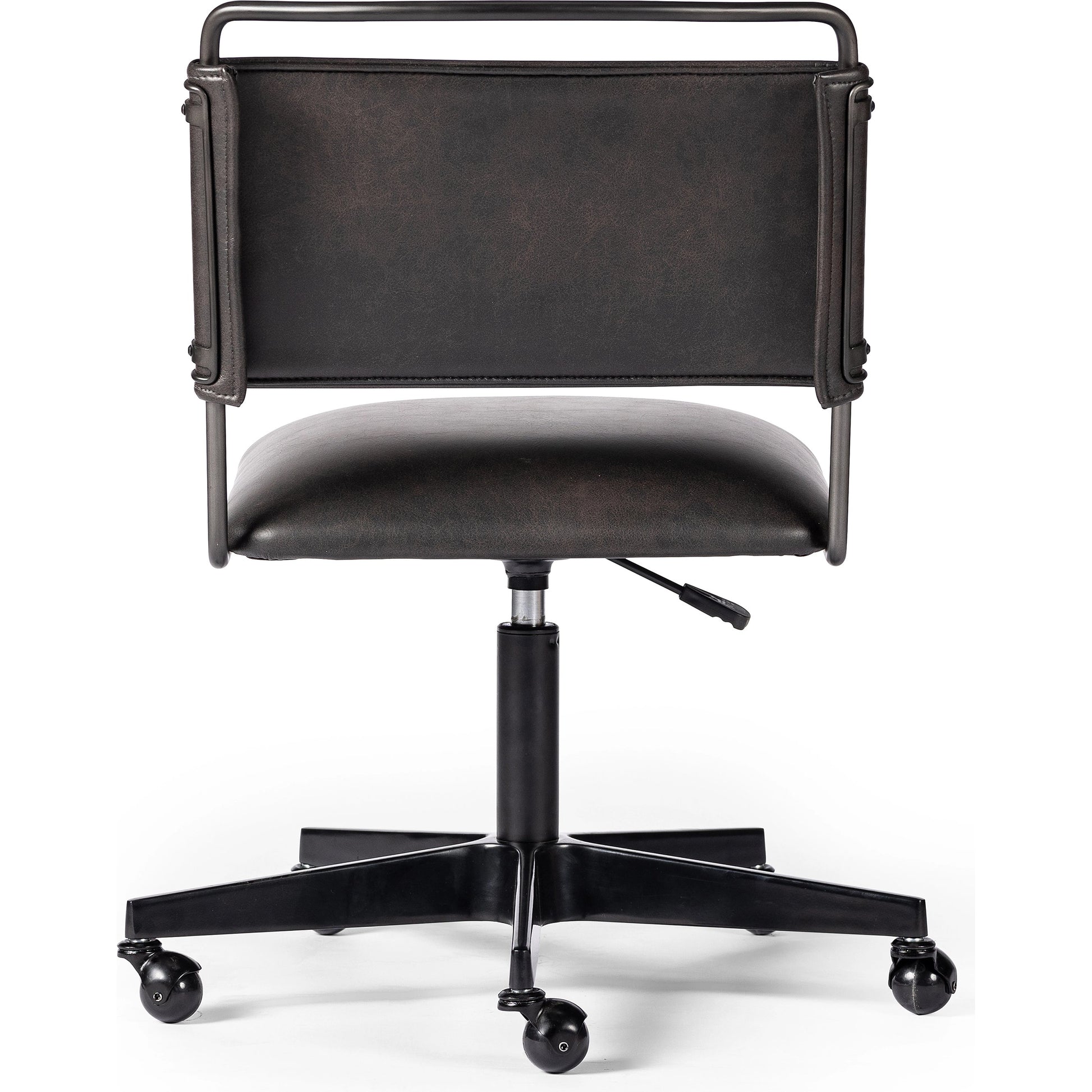 Wharton Desk Chair by Four Hands in distressed brown. Made from faux leather, iron in a modern style.