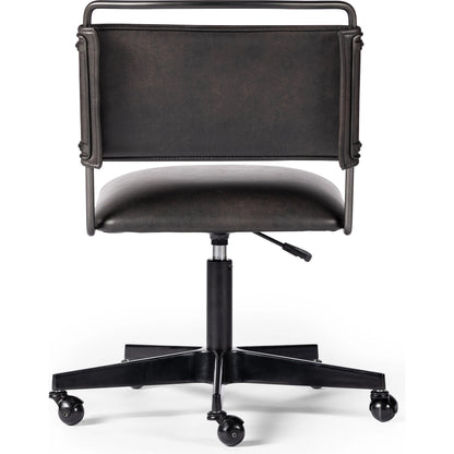 Wharton Desk Chair by Four Hands in distressed brown. Made from faux leather, iron in a modern style.