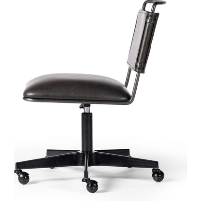 Wharton Desk Chair by Four Hands in distressed brown. Made from faux leather, iron in a modern style.