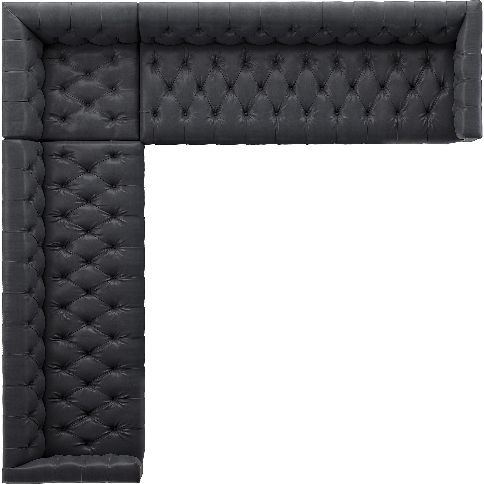 Maxx 3-Piece Sectional by Four Hands in destroyed black, aged bronze nailhead, whitewash. Made from top grain leather, solid parawood, iron in a modern style.