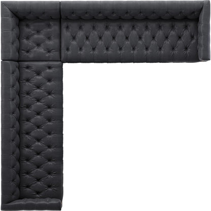 Maxx 3-Piece Sectional by Four Hands in destroyed black, aged bronze nailhead, whitewash. Made from top grain leather, solid parawood, iron in a modern style.