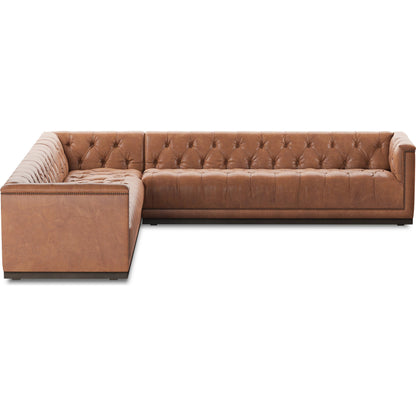 Maxx 3-Piece Sectional by Four Hands in destroyed black, aged bronze nailhead, whitewash. Made from top grain leather, solid parawood, iron in a modern style.