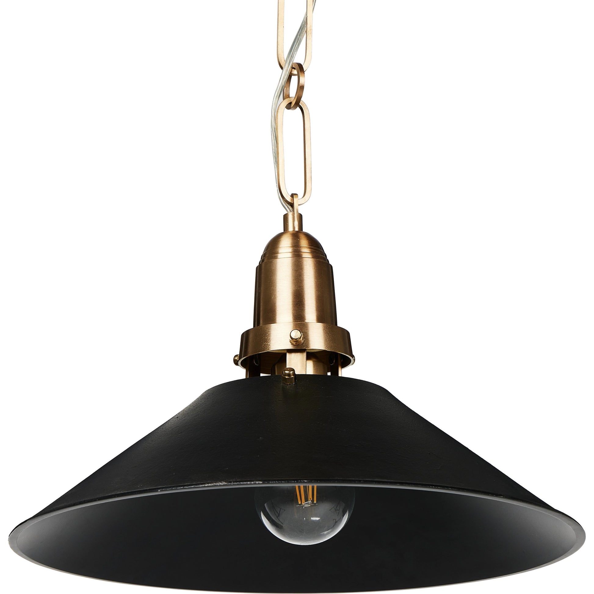 Nicholls Tapered Pendant by Four Hands in black aluminum enamel, cast brushed brass. Made from aluminum, brass, thermoplastic in a modern style.