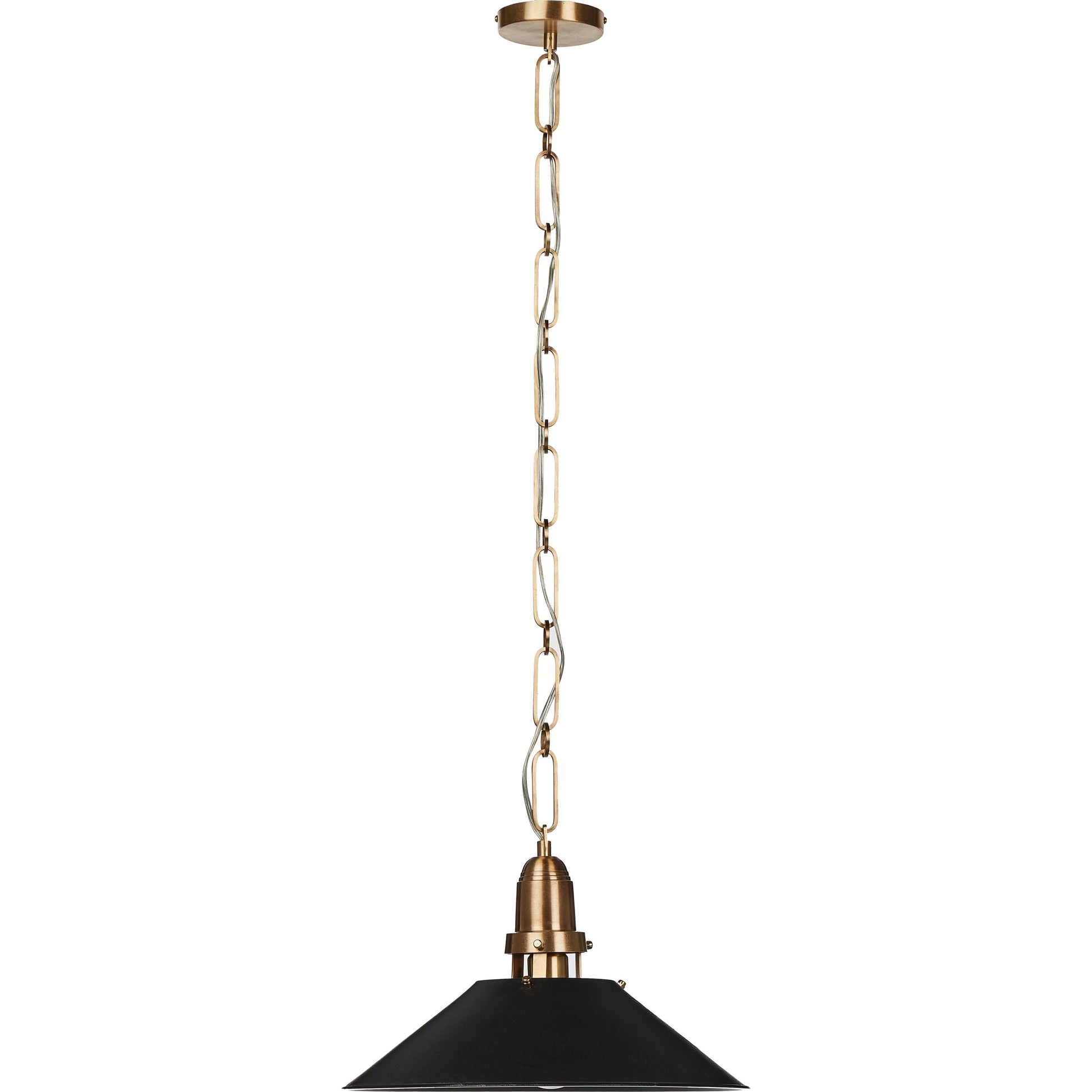 Nicholls Tapered Pendant by Four Hands in black aluminum enamel, cast brushed brass. Made from aluminum, brass, thermoplastic in a modern style.