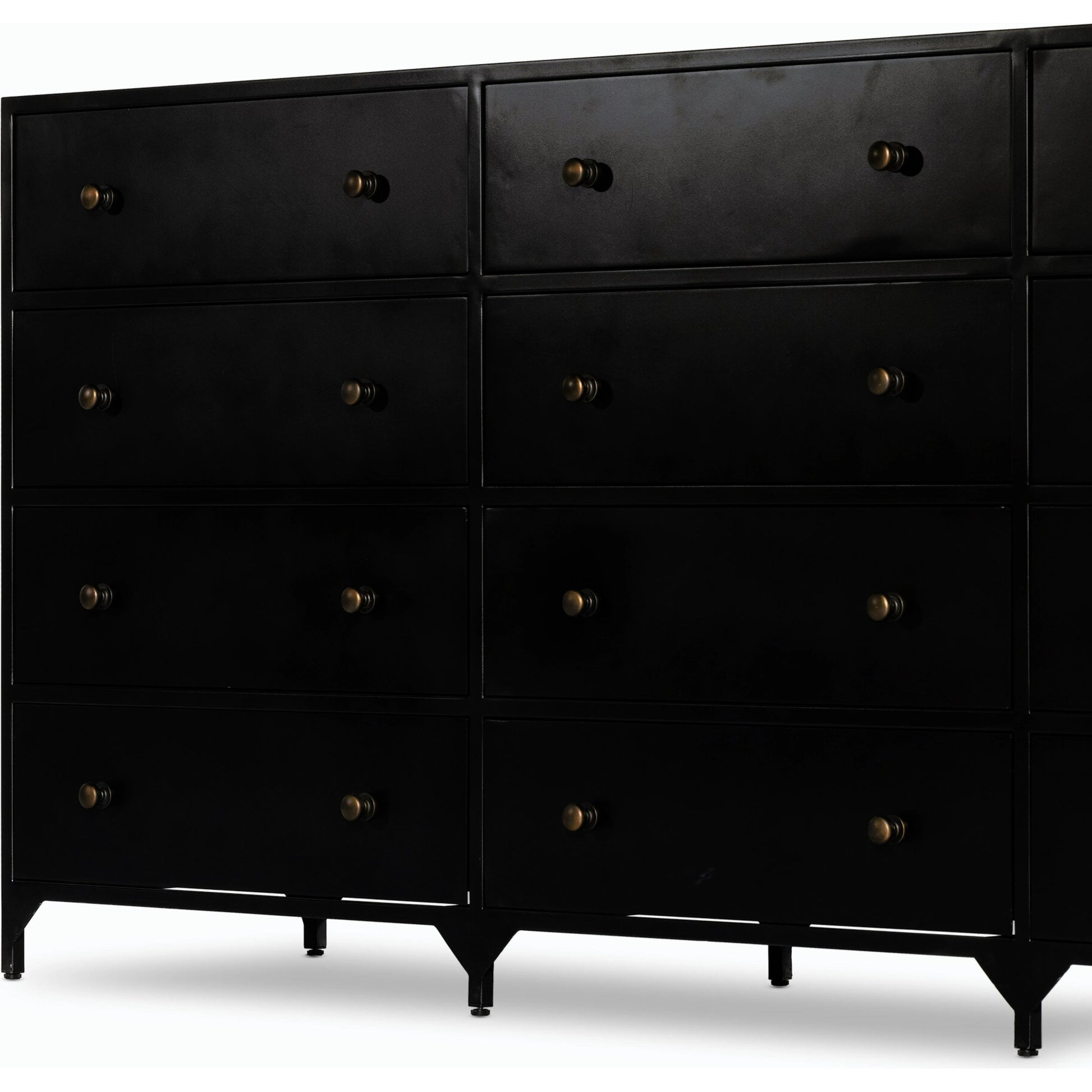 Belmont 12 Drawer Dresser by Four Hands in black. Made from iron in a modern style.