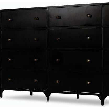 Belmont 12 Drawer Dresser by Four Hands in black. Made from iron in a modern style.