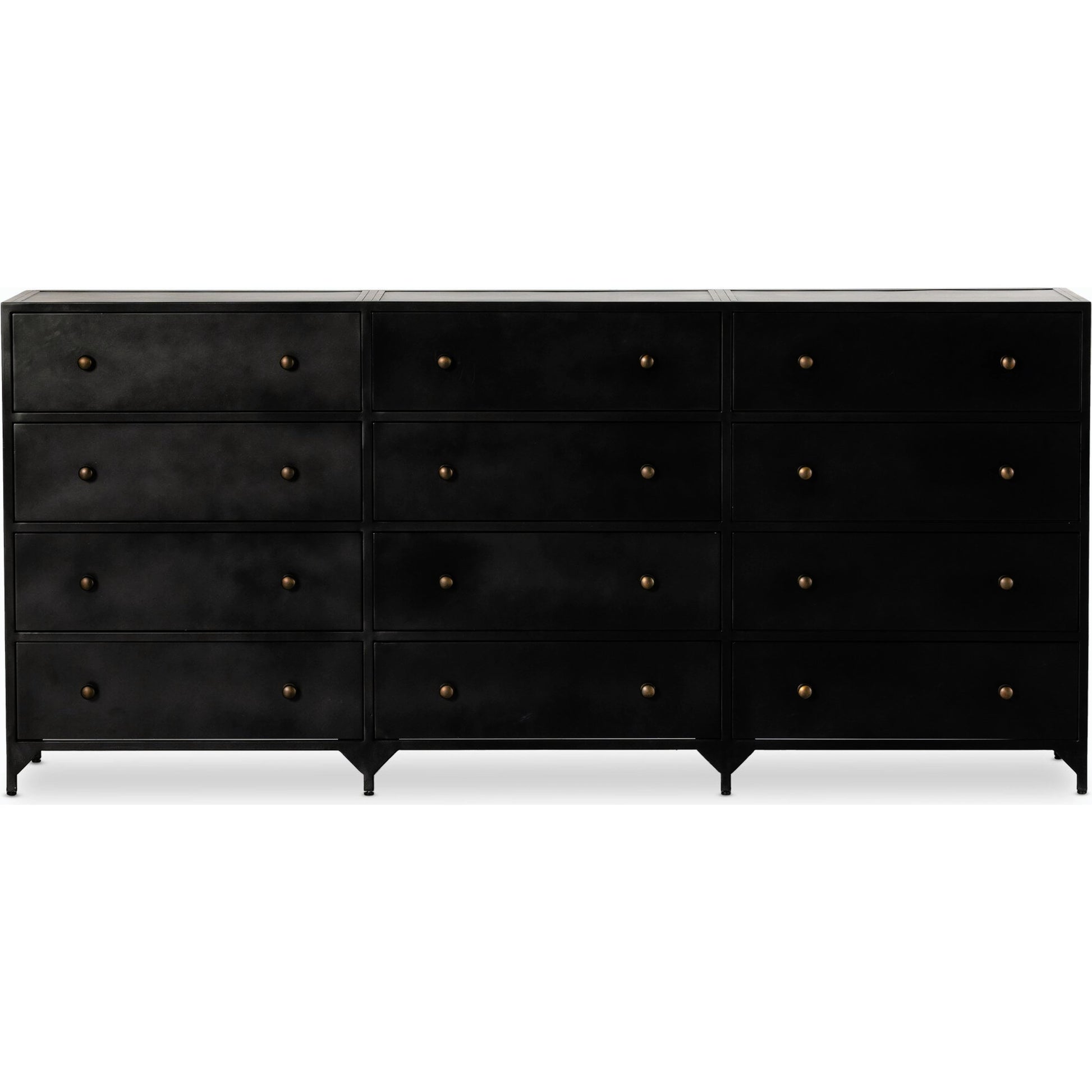 Belmont 12 Drawer Dresser by Four Hands in black. Made from iron in a modern style.