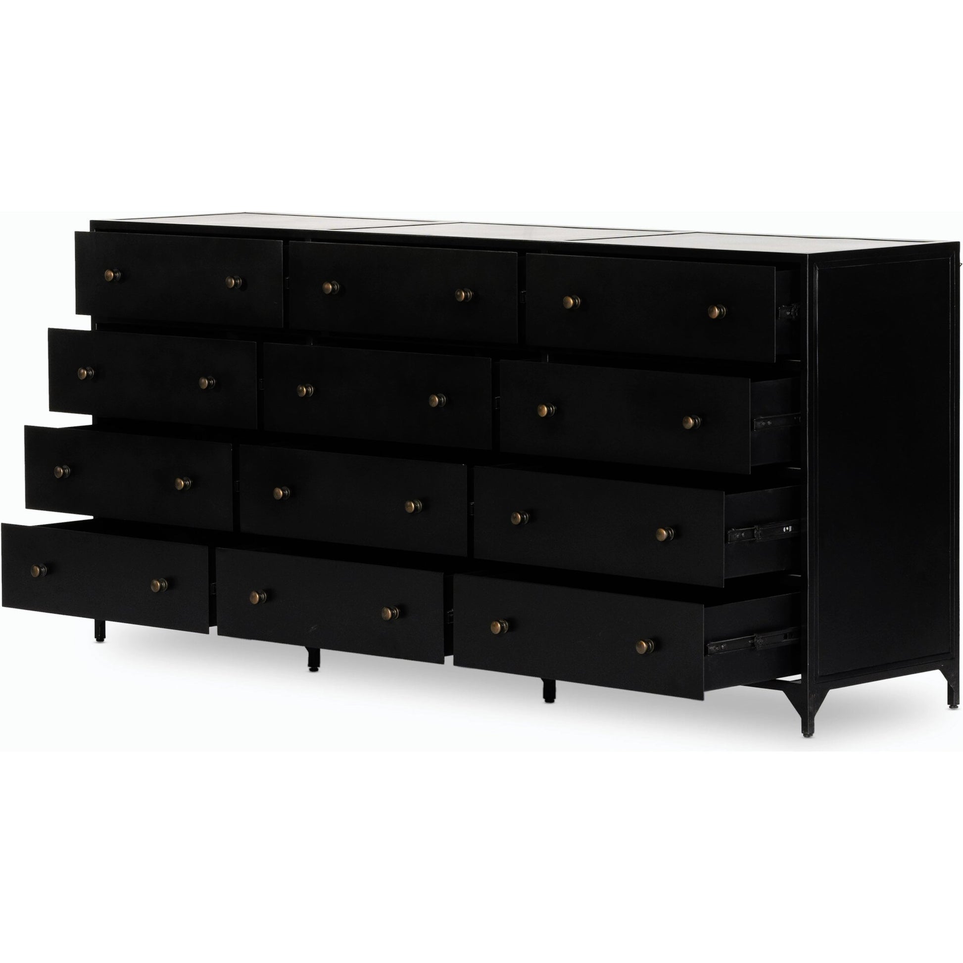 Belmont 12 Drawer Dresser by Four Hands in black. Made from iron in a modern style.