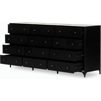 Belmont 12 Drawer Dresser by Four Hands in black. Made from iron in a modern style.