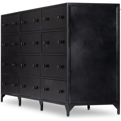 Belmont 12 Drawer Dresser by Four Hands in black. Made from iron in a modern style.