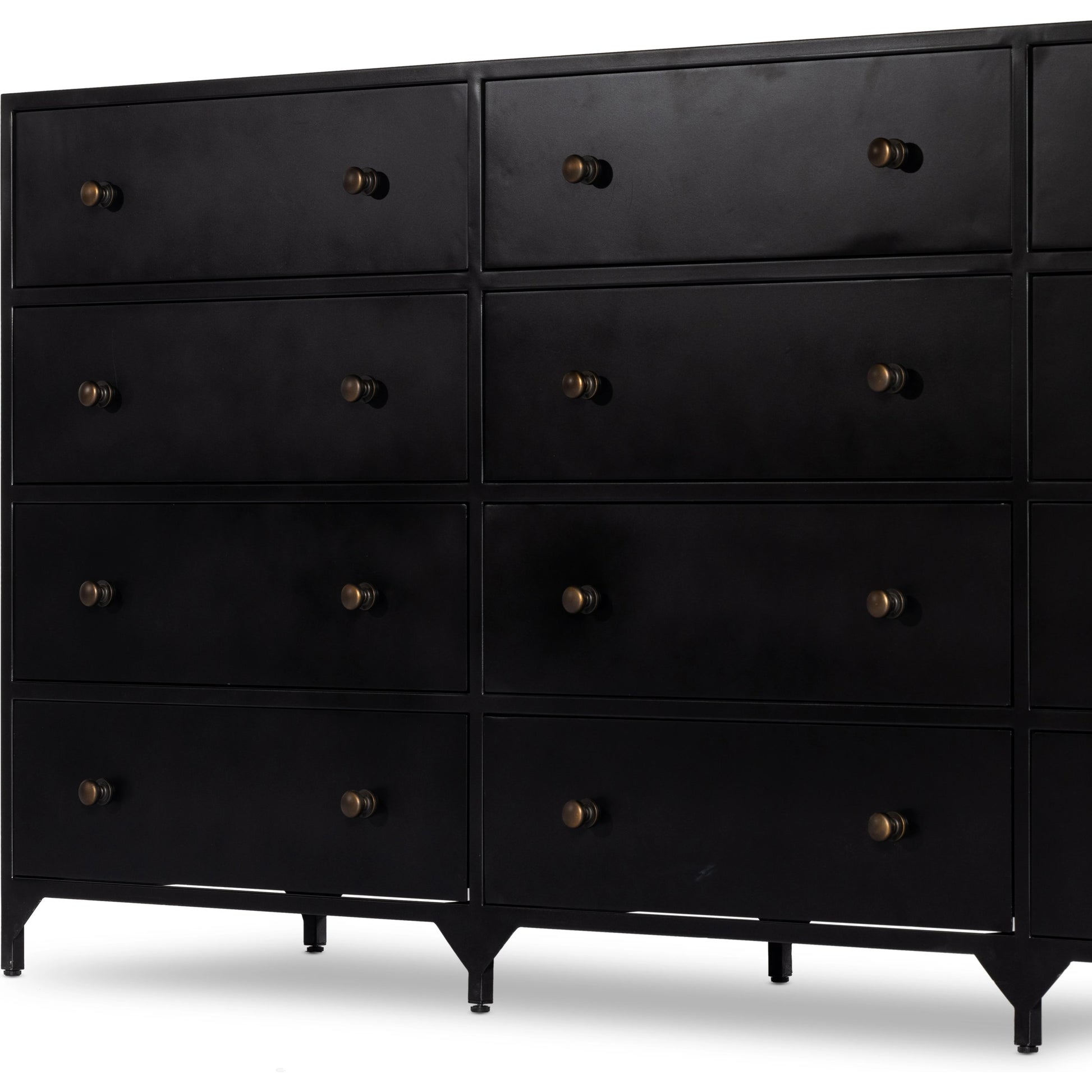Belmont 12 Drawer Dresser by Four Hands in black. Made from iron in a modern style.