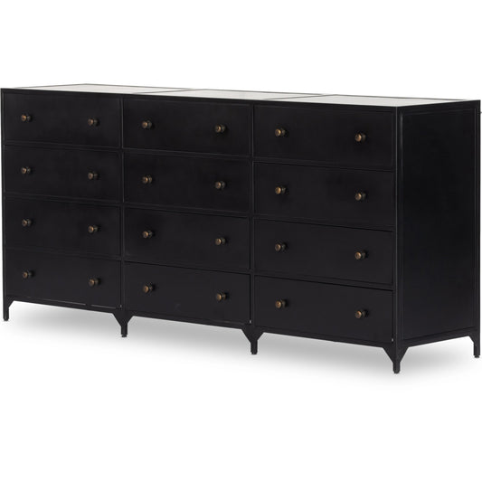 Belmont 12 Drawer Dresser by Four Hands in black. Made from iron in a modern style.