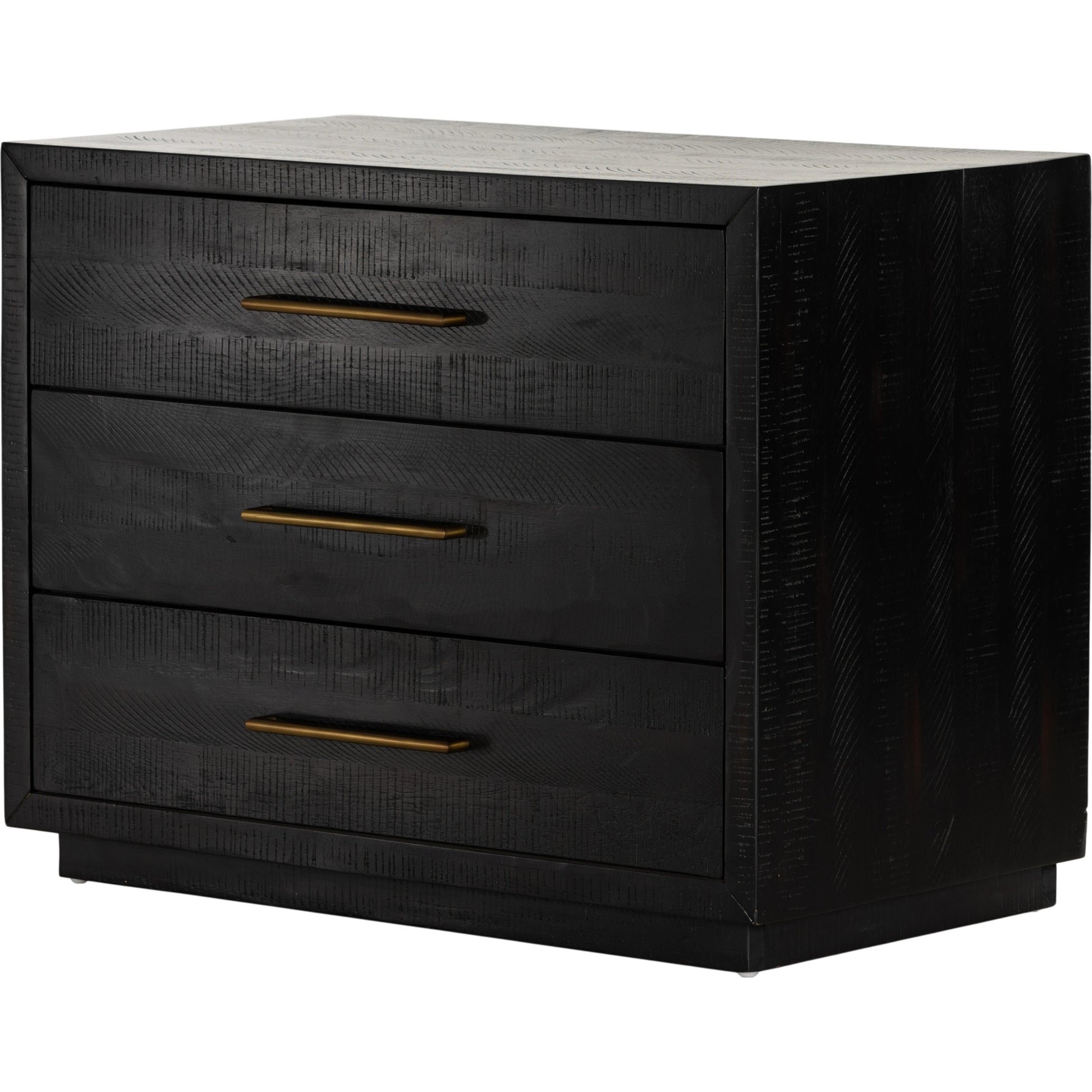 Suki Large Nightstand by Four Hands in burnished black. Made from resawn mixed wood in a modern style.