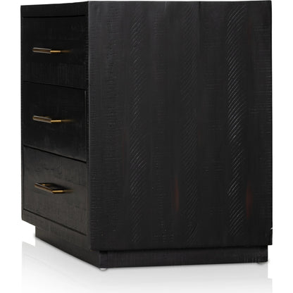 Suki Large Nightstand by Four Hands in burnished black. Made from resawn mixed wood in a modern style.