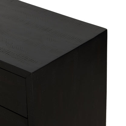 Suki Large Nightstand by Four Hands in burnished black. Made from resawn mixed wood in a modern style.