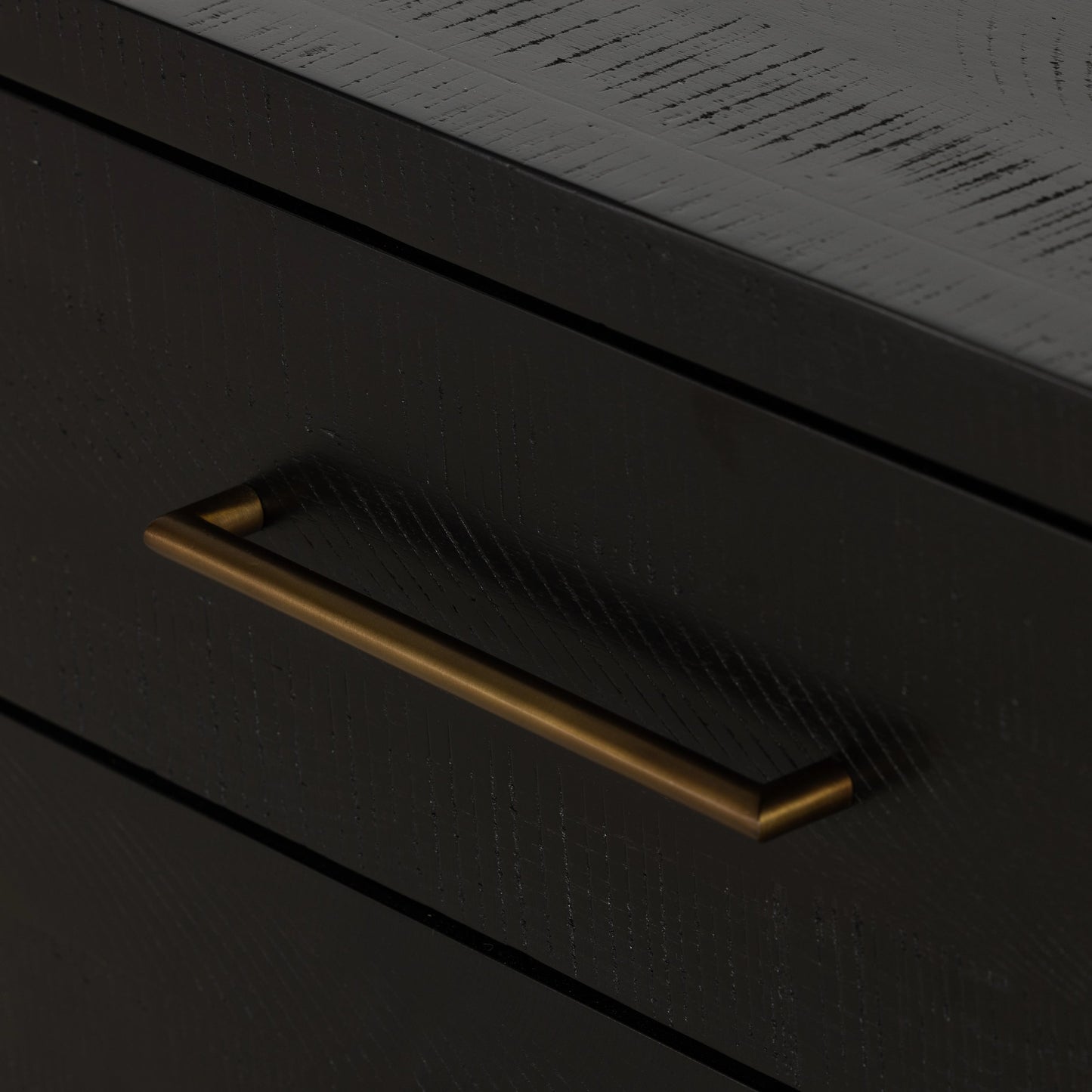009 SI-1977833 | Closeup | Suki Large Nightstand by Four Hands in burnished black. Made from resawn mixed wood in a modern style.