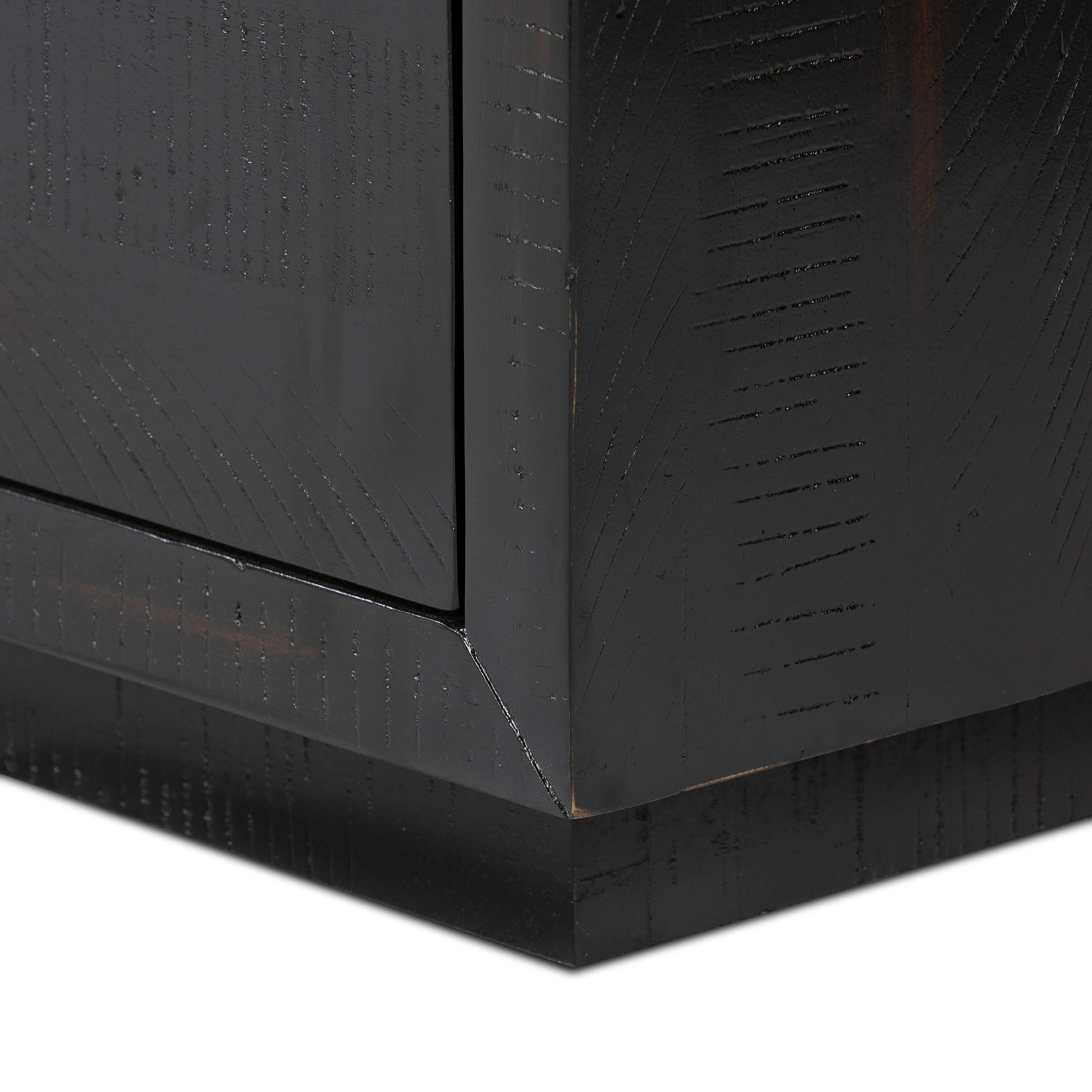 Suki Large Nightstand by Four Hands in burnished black. Made from resawn mixed wood in a modern style.
