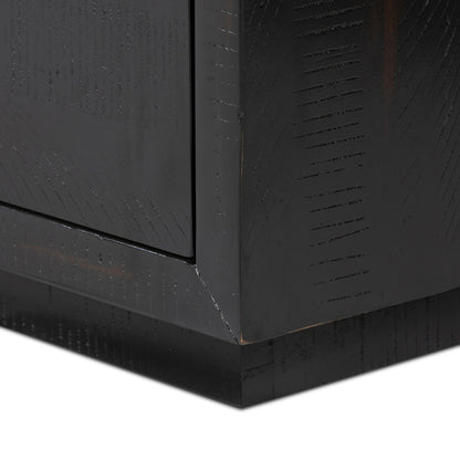 Suki Large Nightstand by Four Hands in burnished black. Made from resawn mixed wood in a modern style.