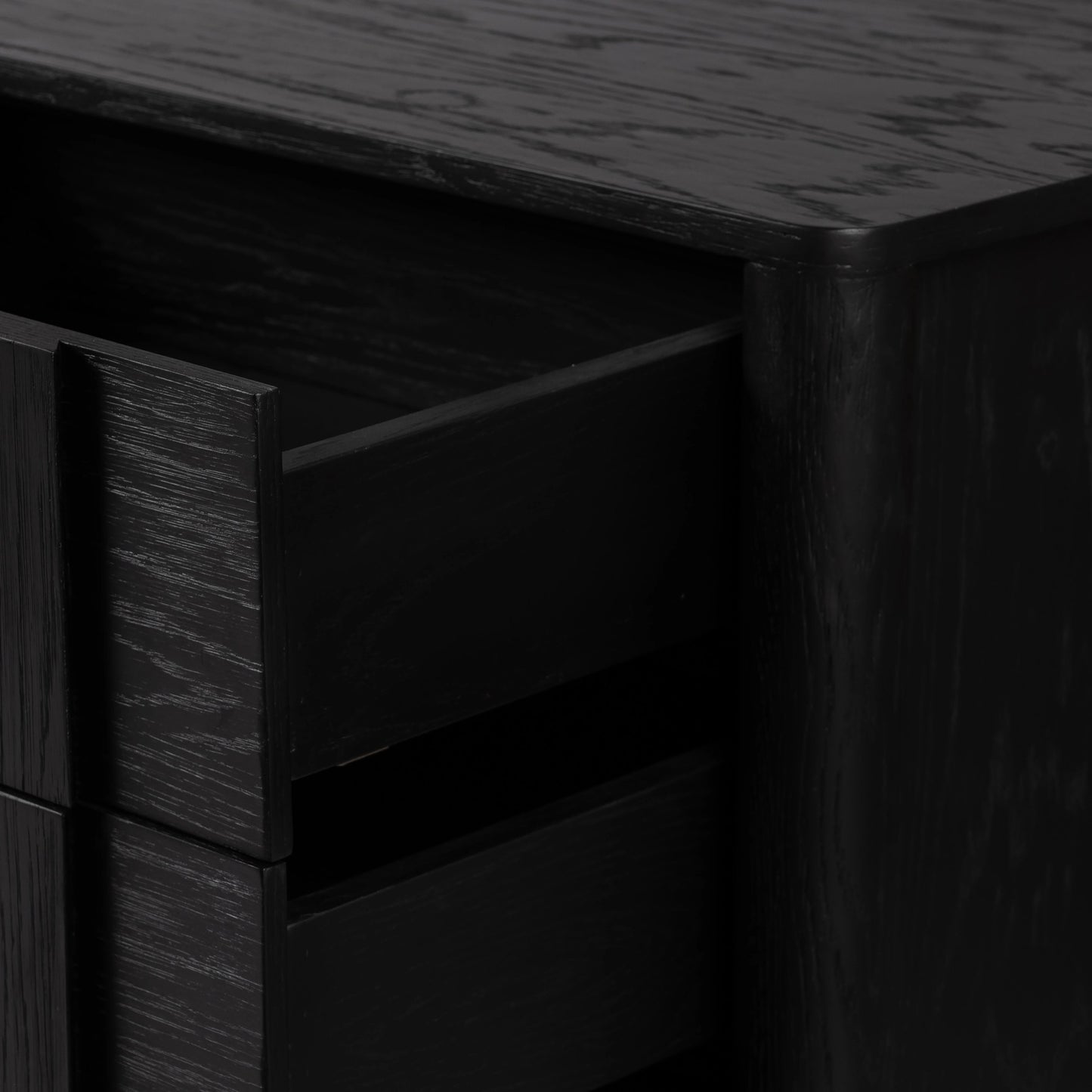 002 SI-1977701 | Closeup | Pollard Media Console by Four Hands. Made from oak veneer, solid oak in a modern style.