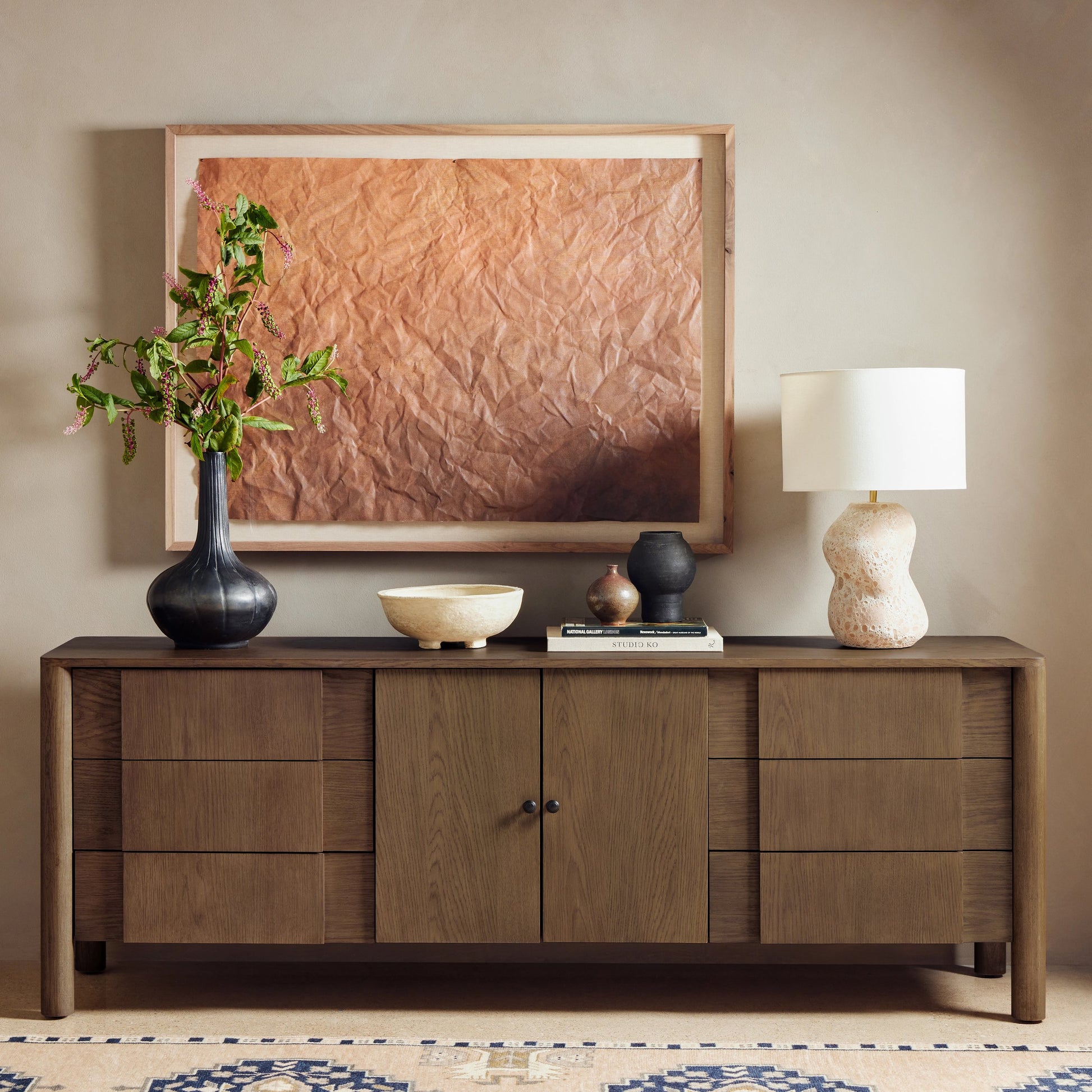 Pollard Media Console by Four Hands. Made from oak veneer, solid oak in a modern style.