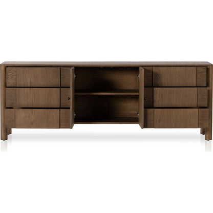 Pollard Media Console by Four Hands. Made from oak veneer, solid oak in a modern style.
