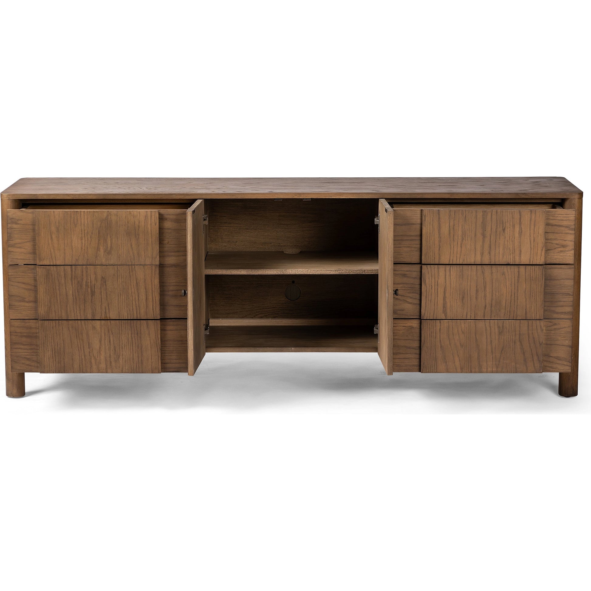 Pollard Media Console by Four Hands. Made from oak veneer, solid oak in a modern style.