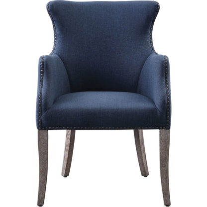 Yareena Chair by Uttermost in blue. Made from oak, plywood, foam, fabric in a transitional style.