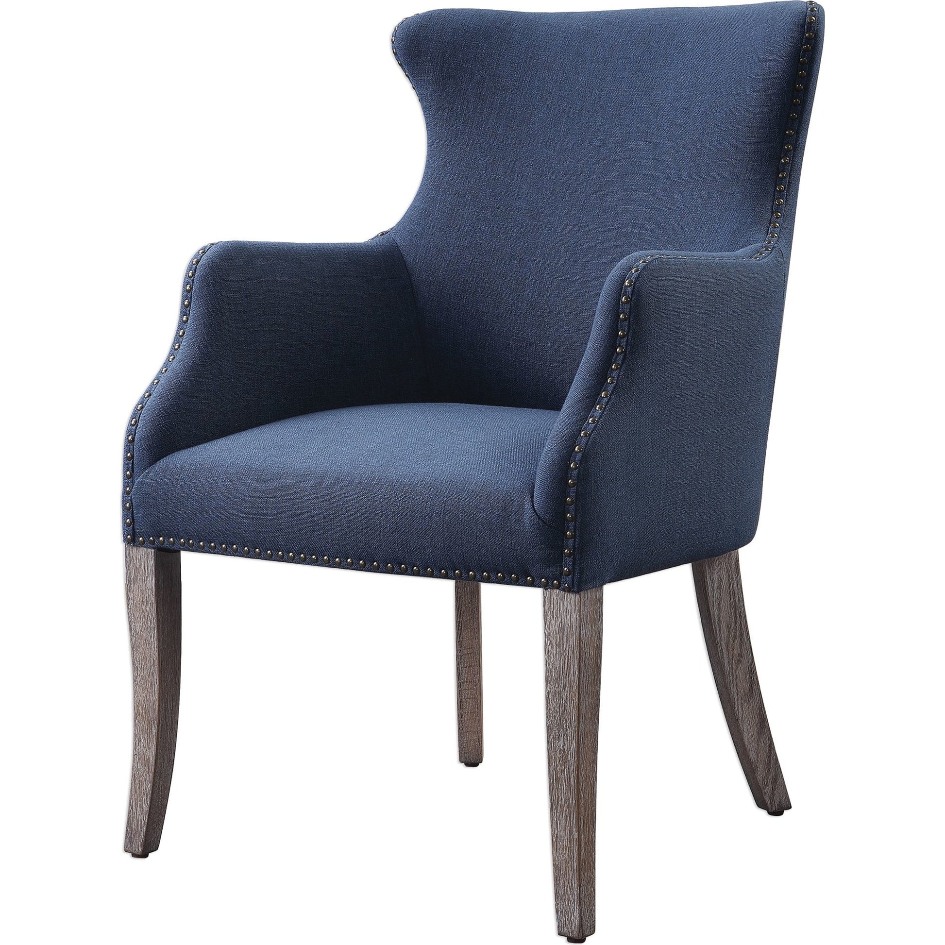 Yareena Chair by Uttermost in blue. Made from oak, plywood, foam, fabric in a transitional style.
