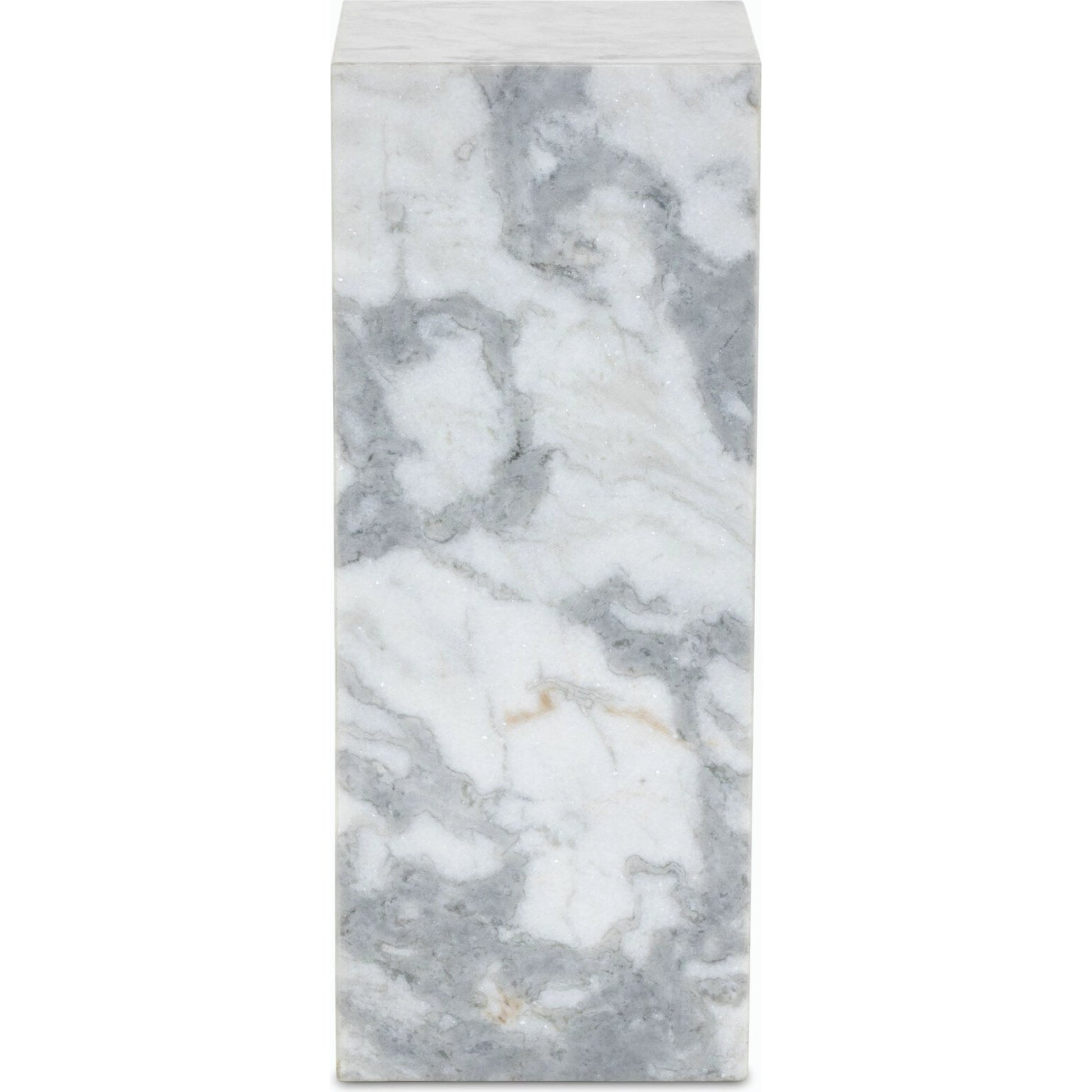 Modern Marble Pedestal by Four Hands in white, grey speckled marble. Made from solid marble, engineered hardwood in a modern style.